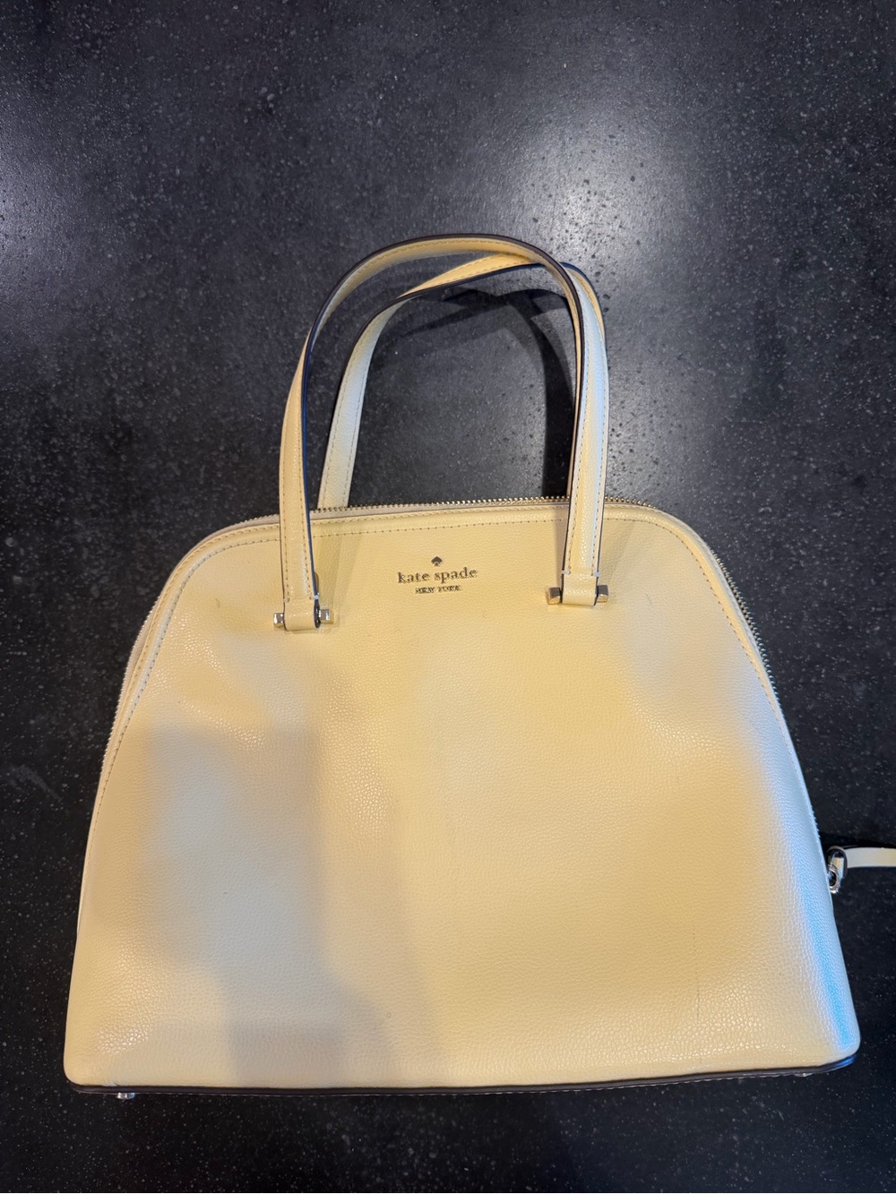 kate spade yellow dome satchel with gold-tone accents and long attachable handle